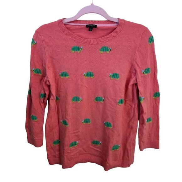 Talbots Pink Intarsia Knit Beaded Turtle Novelty Sweater Size Mp - Picture 2 of 6